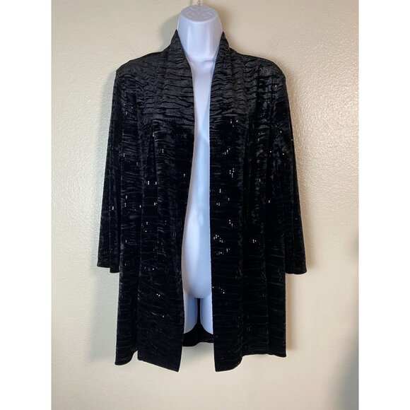 Frank Lyman Black Velvet Sequined Cardigan Size 14 Glitter Event Whimsigoth Goth - Picture 12 of 14